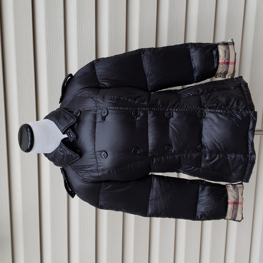 BURBERRY CHECK LINED DOUBLE-BREASTED 100% GOOSE DOWN SHORT PUFFER JACKET